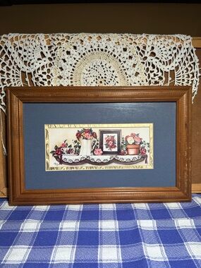 Laurie Korsgaden signed framed and matted artwork. 1990s Country Cottage  vibes